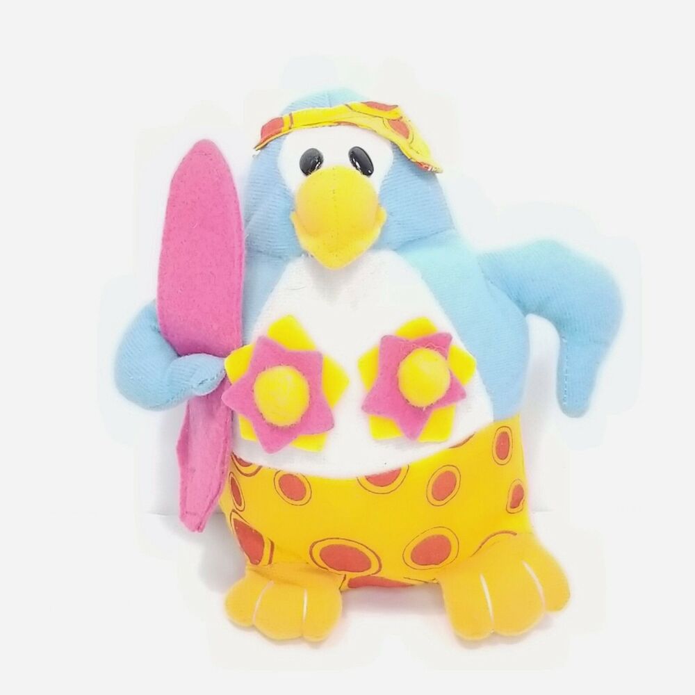 Surf Penguin Animal Pals Plush Stuffed Beach Surfboard Blue Yellow Pink 7"